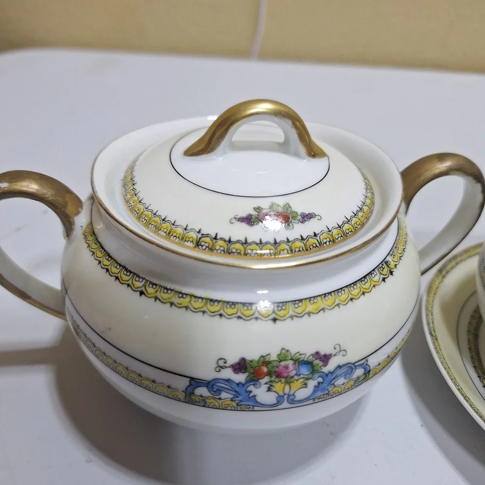 Antique Noritake Malvern Hand Painted Sugar Bowl Creamer Underplate Japan M Mark